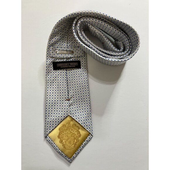 Donald J. Trump Signature Collection Silk Tie Silver & Blue Geometric Square - Picture 3 of 6